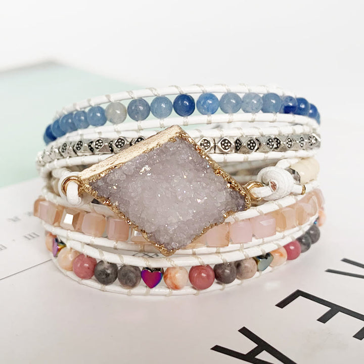 Bracelet enroulé fait main en quartz rose et cyanite de style bohème Olivenorma 