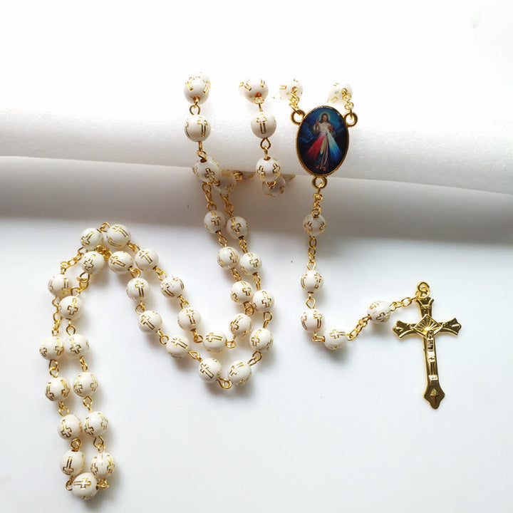Collier chapelet en perles de croix en acrylique bronze Olivenorma 