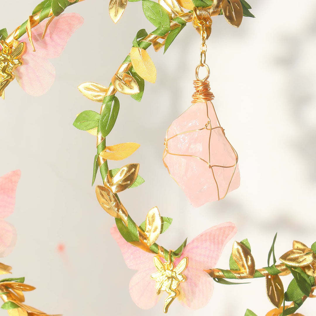 Carillon éolien porte-bonheur en quartz rose avec papillon Olivenorma 