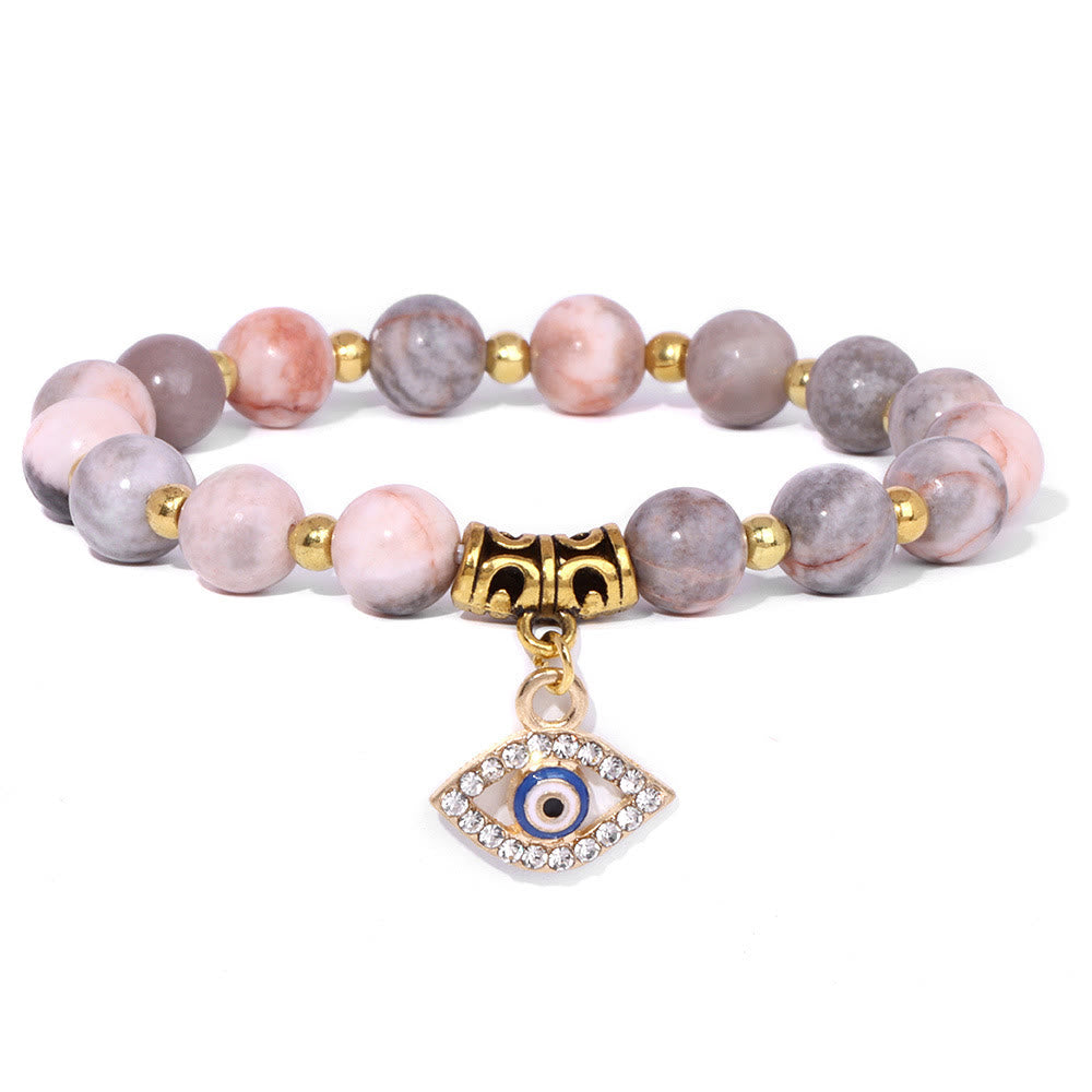 Bracelet pendentif mauvais œil en perles de pierre naturelle Olivenorma