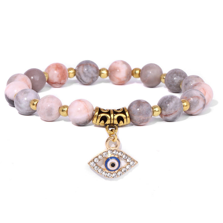 Bracelet pendentif mauvais œil en perles de pierre naturelle Olivenorma