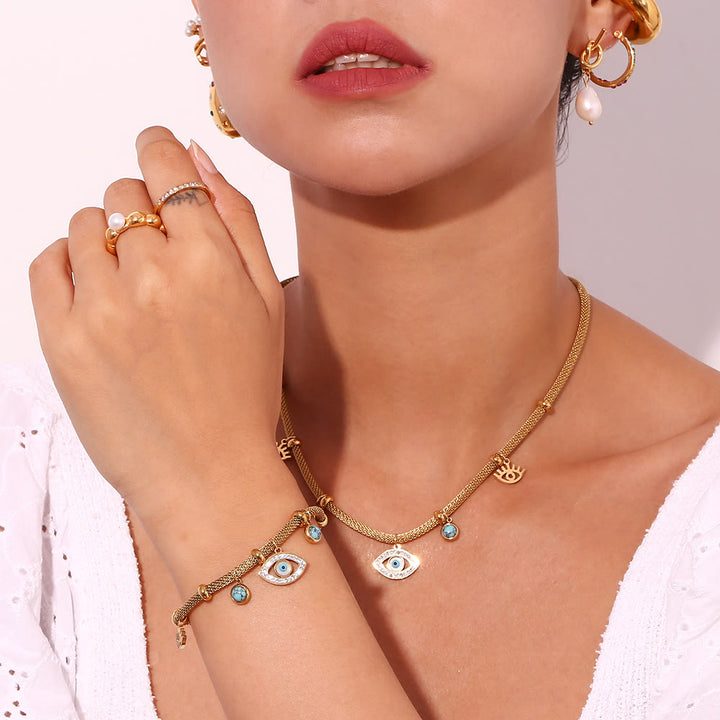Collier à chaîne épaisse avec zircon blanc turquoise et mauvais œil Olivenorma 