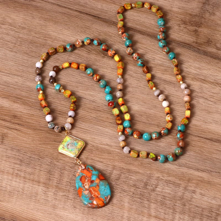 Collier Mala en forme de goutte naturelle en turquoise huître Olivenorma 