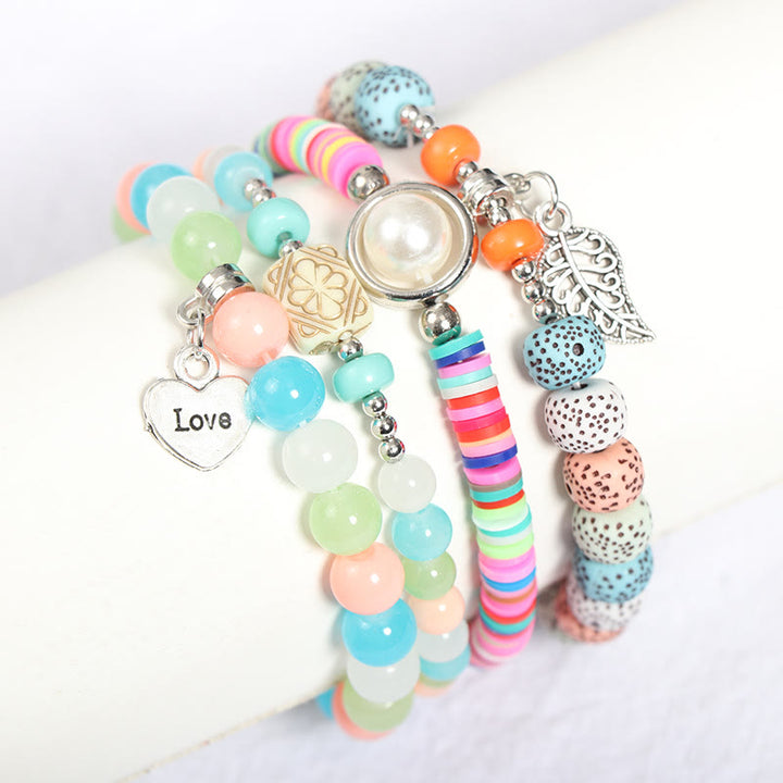 Ensemble de bracelets à breloques en forme de cœur et de feuille Olivenorma 