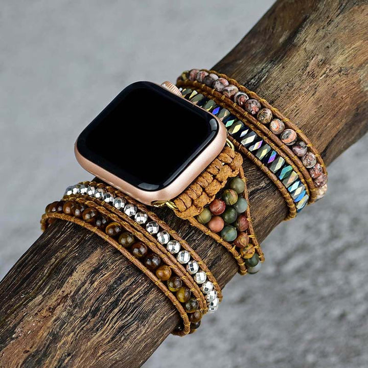Bracelet enveloppant pour Apple Watch en agate d'Inde œil de tigre Olivenorma