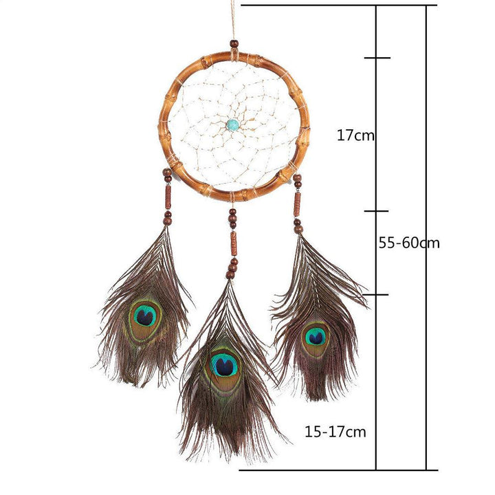 Attrape-rêves en plumes et perles en bois naturel tissées à la main Olivenorma