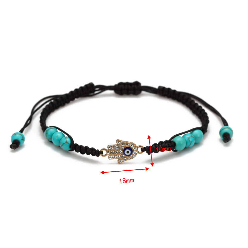 Bracelet tressé ajustable Olivenorma en zircon blanc turquoise contre le mauvais œil
