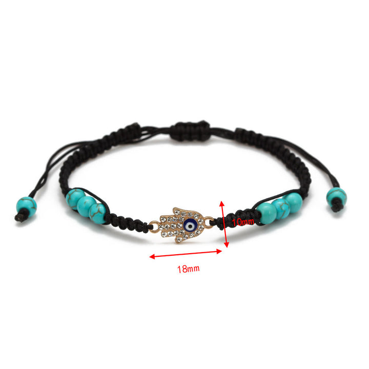 Bracelet tressé ajustable Olivenorma en zircon blanc turquoise contre le mauvais œil