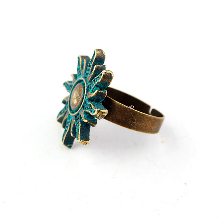 Bague soleil vert foncé en bronze exotique gothique Olivenorma