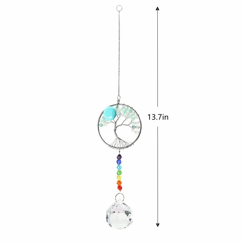 Attrape-soleil en cristal coloré représentant un arbre de vie