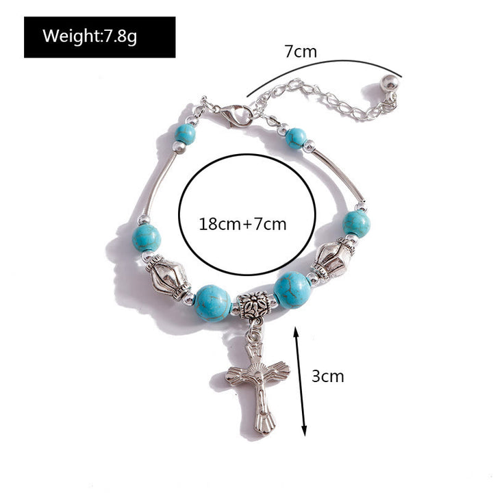 Bracelet pendentif croix en perles turquoise Olivenorma