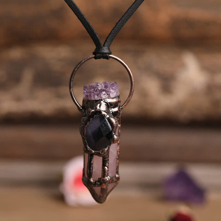 Collier créatif en quartz rose et améthyste naturelle Olivenorma