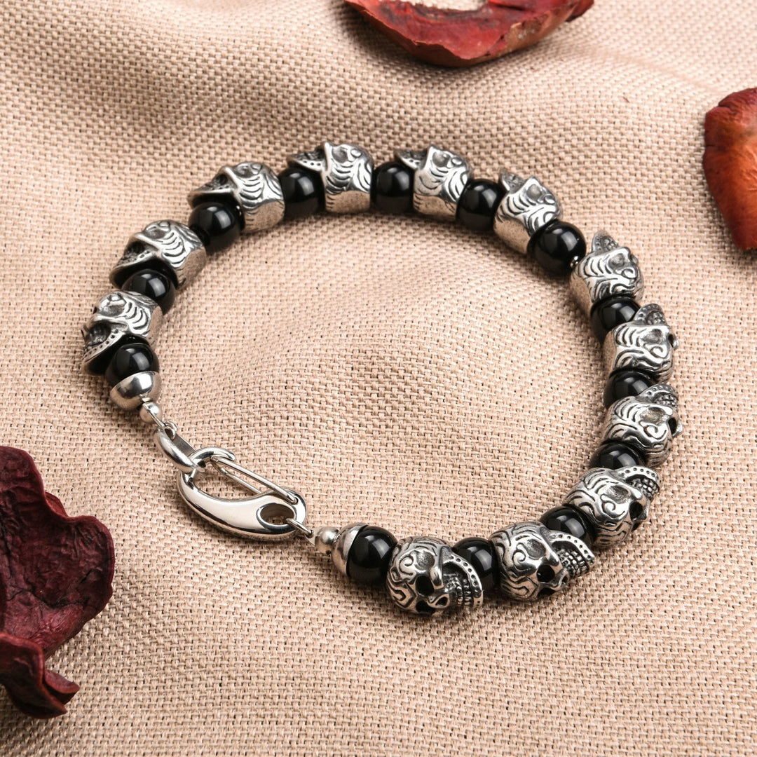 Bracelet Olivenorma en acier inoxydable fait main avec œil de tigre naturel