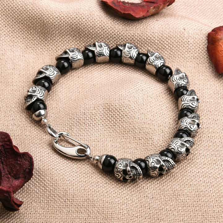 Bracelet Olivenorma en acier inoxydable fait main avec œil de tigre naturel
