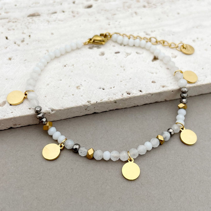 Bracelet à breloques en forme de disque en titane avec perles en pierre naturelle Olivenorma