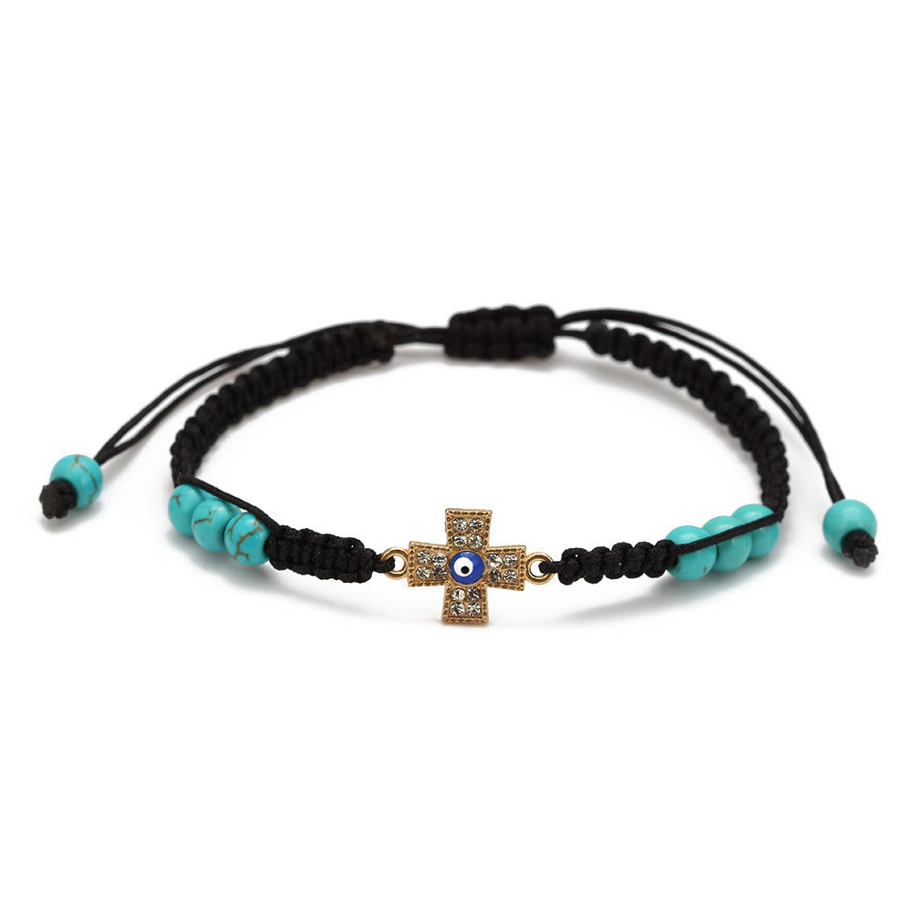Bracelet tressé ajustable Olivenorma en zircon blanc turquoise contre le mauvais œil