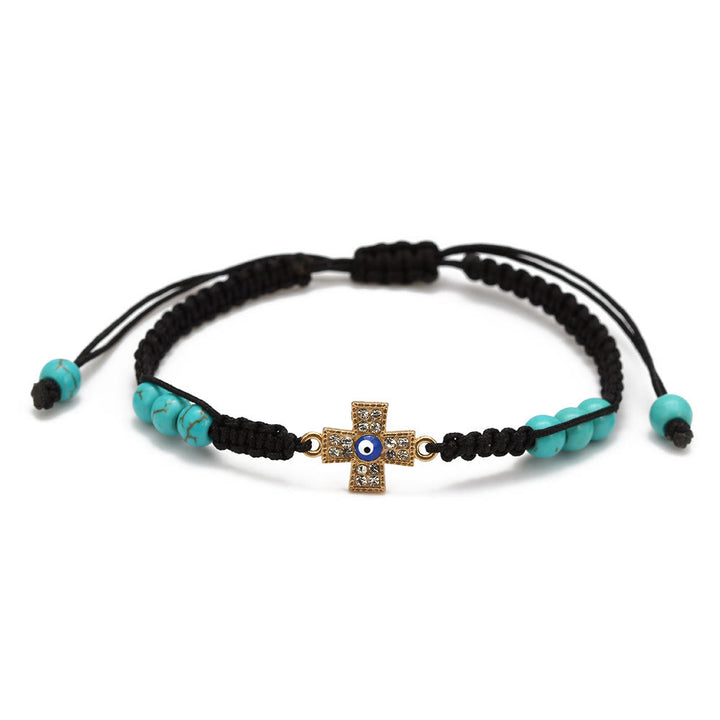 Bracelet tressé ajustable Olivenorma en zircon blanc turquoise contre le mauvais œil