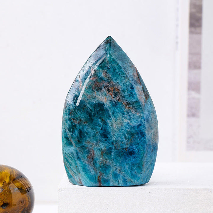 Ornements en cristal naturel en forme de flamme Olivenorma Décoration en pierres précieuses - Apatite bleue - Environ 30 à 50 g - image 14