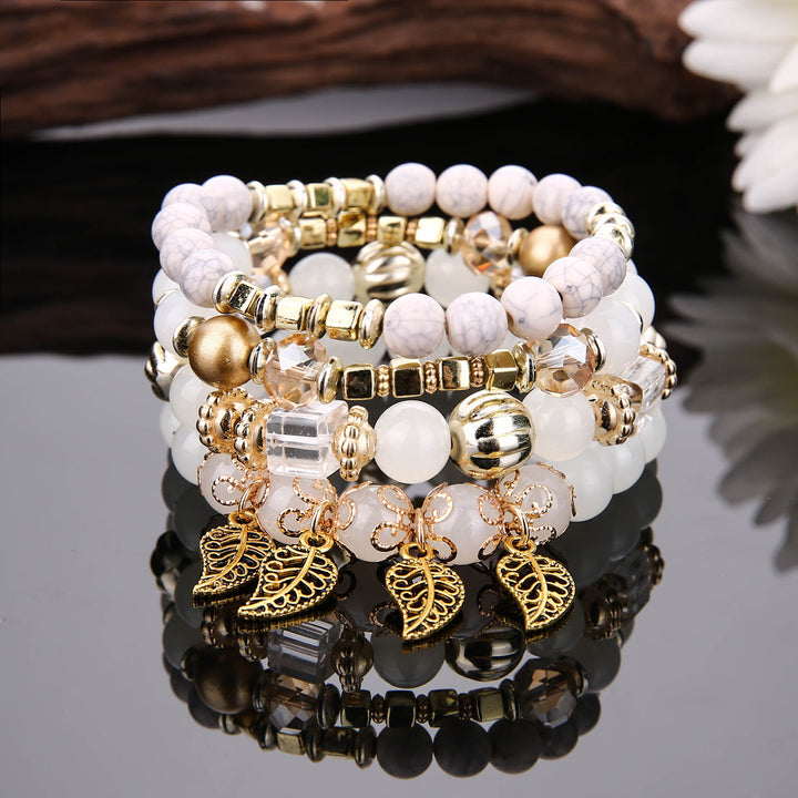 Ensemble de bracelets multicouches avec pendentif en feuille de Bohème Olivenorma