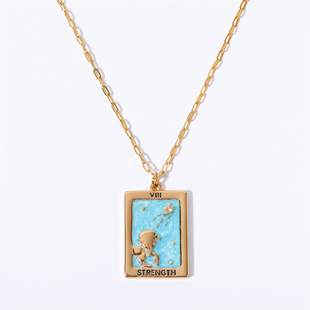 Collier pendentif carré en acier titane avec carte de tarot vintage Olivenorma 