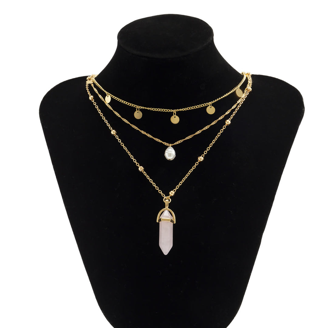 Ensemble de collier avec pendentif en perles d'eau douce en quartz rose Olivenorma 