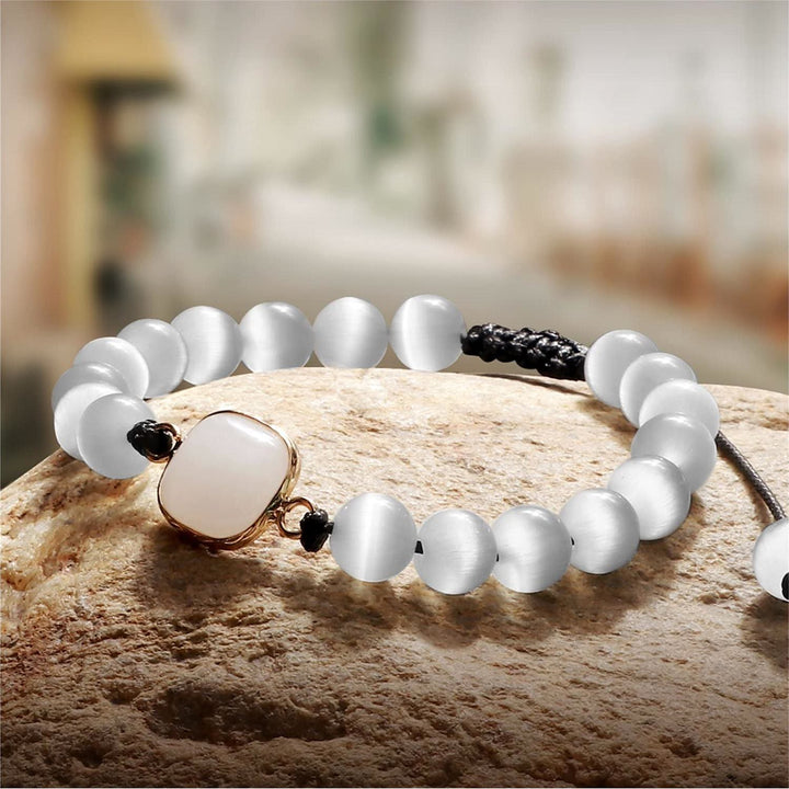 Bracelet en perles d'opalite avec pierre œil de chat Olivenorma