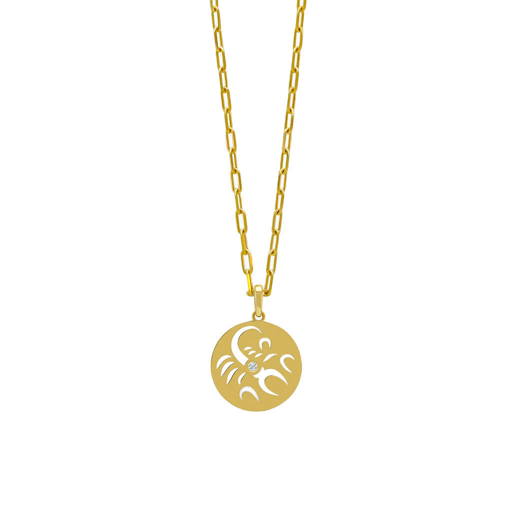Collier en acier inoxydable avec cercle creux en zircon blanc et signe du zodiaque Olivenorma 