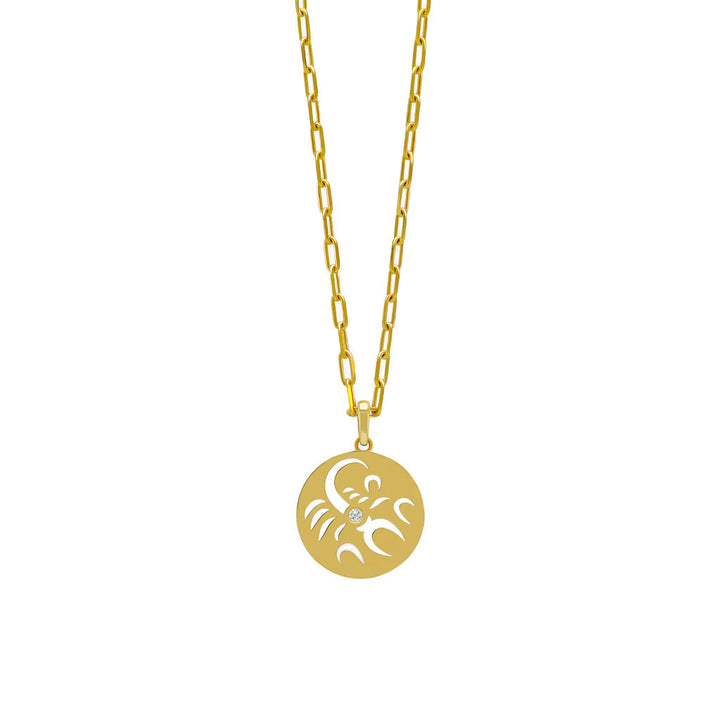 Collier en acier inoxydable avec cercle creux en zircon blanc et signe du zodiaque Olivenorma 