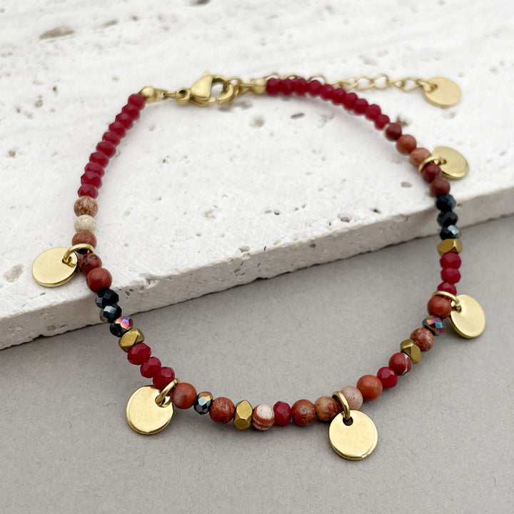 Bracelet à breloques en forme de disque en titane avec perles en pierre naturelle Olivenorma