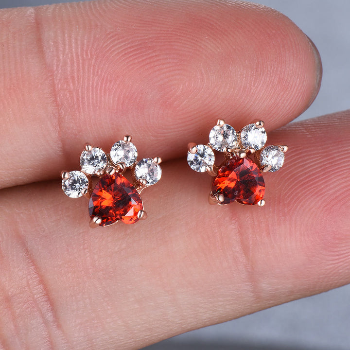 Boucles d'oreilles en forme de patte de chat en zircon blanc opale Kawaii Olivenorma