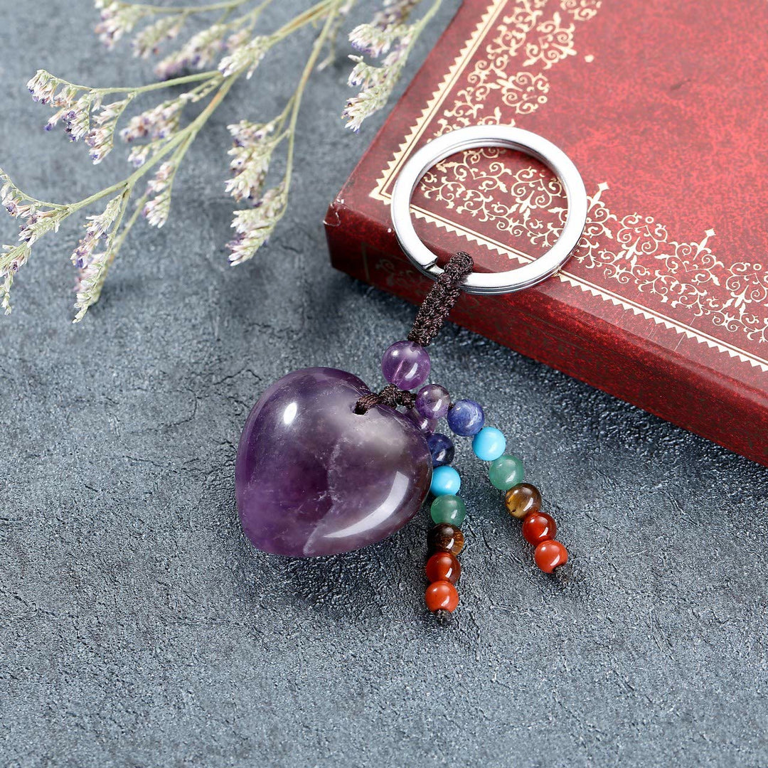Porte-clés en forme de cœur en cristal naturel Olivenorma