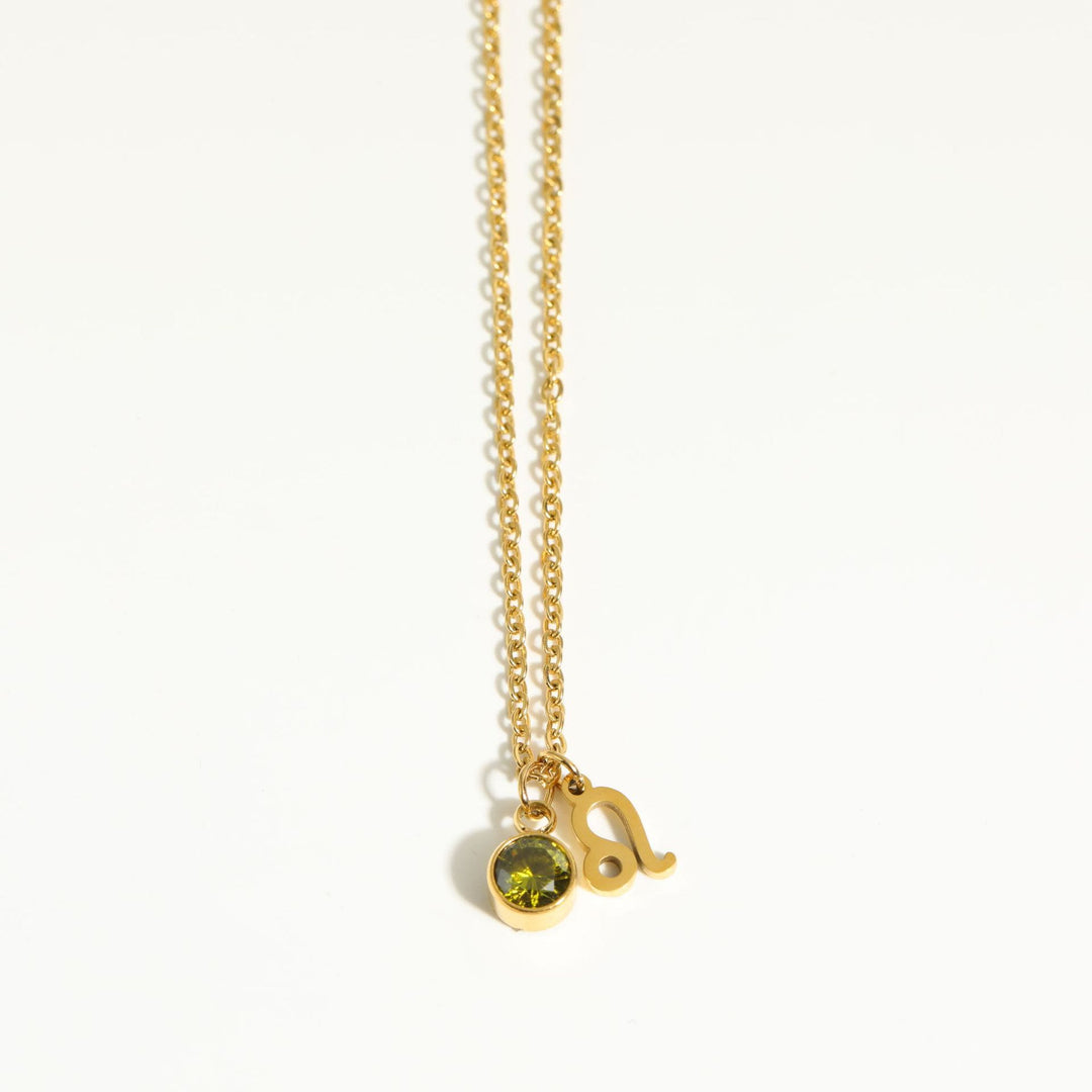 Collier en acier inoxydable avec pierre de naissance et runes du zodiaque Olivenorma