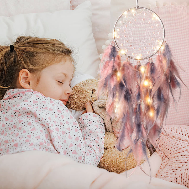 Attrape-rêves en plumes fait main avec éclairage LED Olivenorma