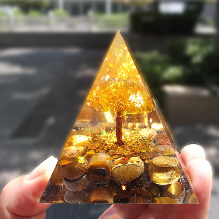 Pyramide d'orgone d'arbre de vie en citrine œil de tigre Olivenorma