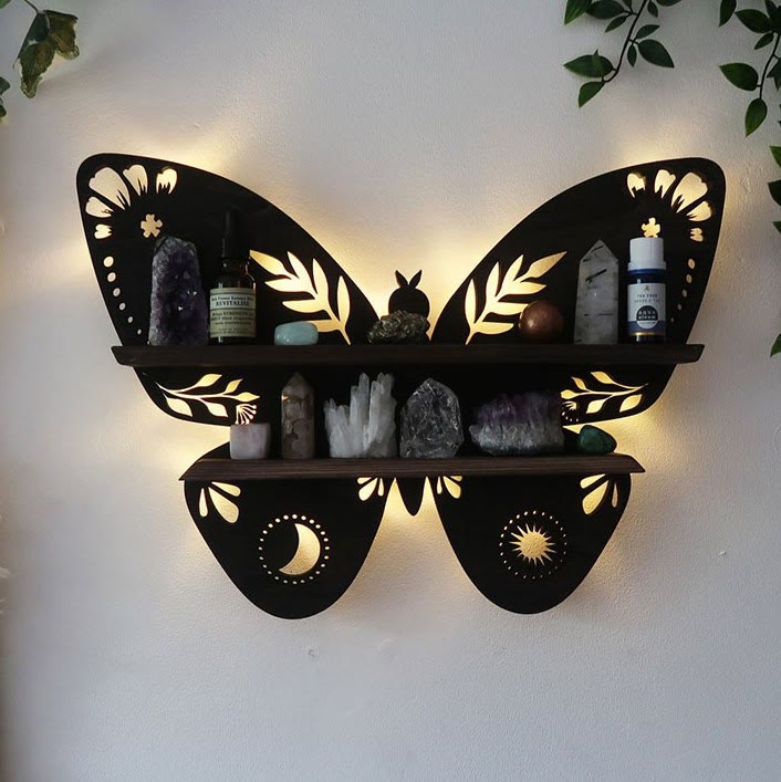 Etagère à papillons en bois Olivenorma Etagère à lampe en cristal