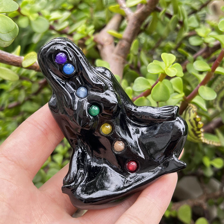 Décoration de pierres précieuses païennes de déesse du yoga des chakras d'obsidienne Olivenorma