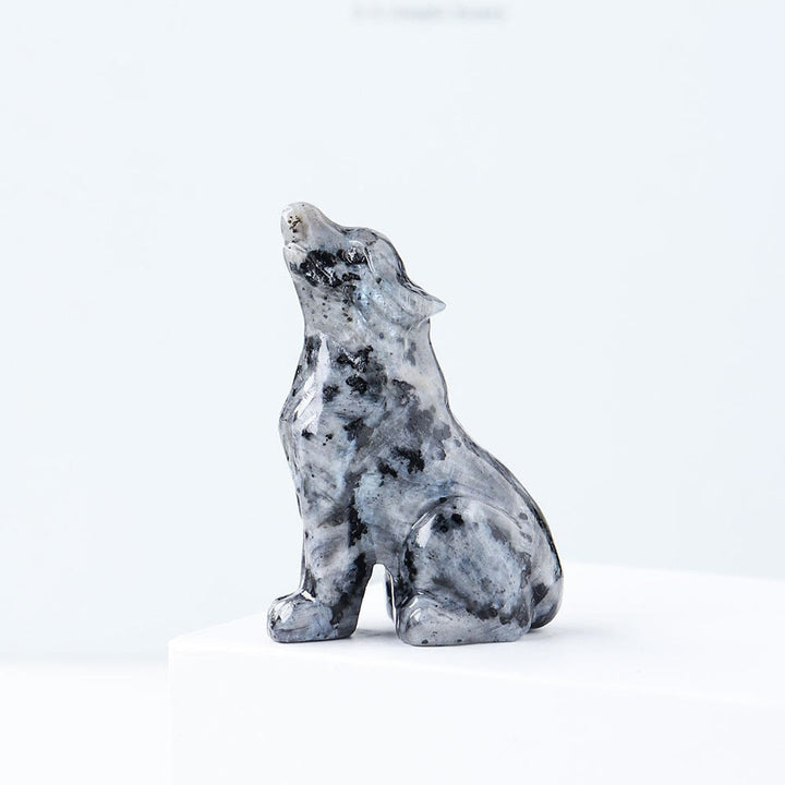 Décoration en pierre précieuse sculptée en forme de loup en cristal Olivenorma de 2 po