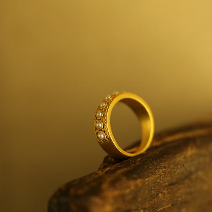 Bague ajustable ouverte délicate en argent et perle Olivenorma