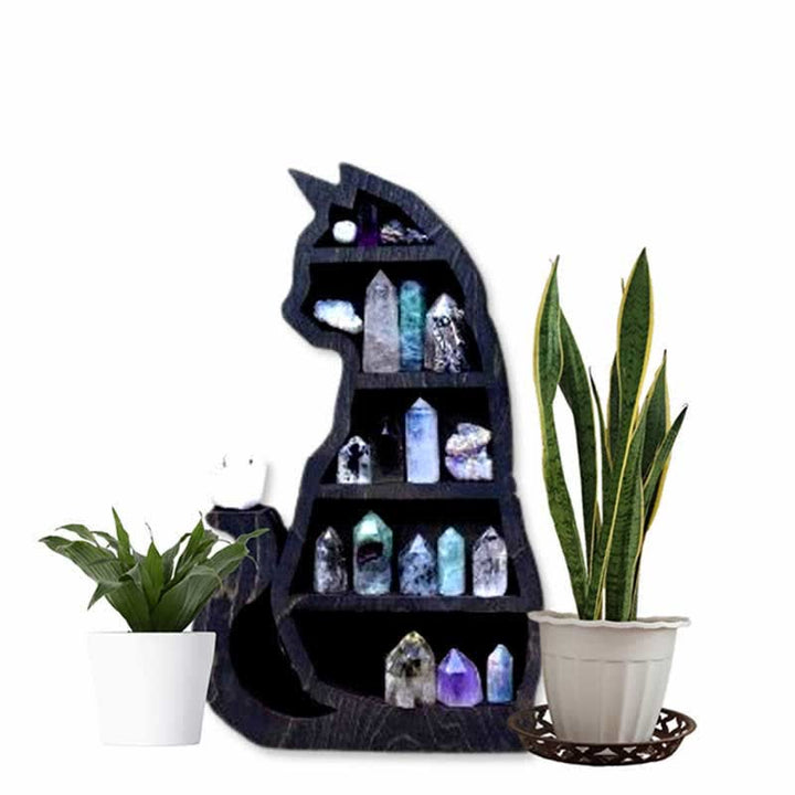 Etagère en cristal en bois avec croissant de lune et chat Olivenorma