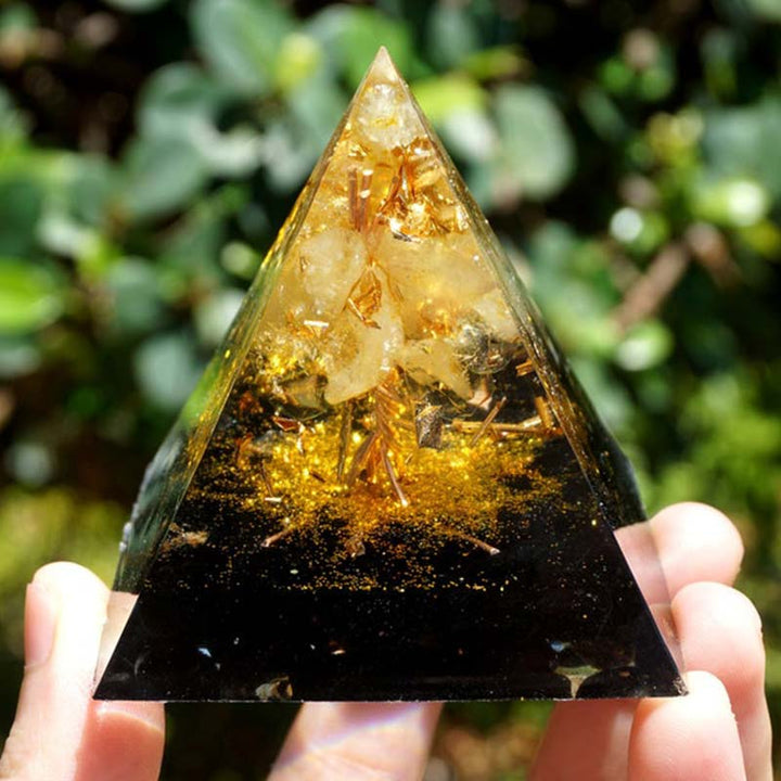 Pyramide d'orgone de l'arbre de vie en obsidienne citrine Olivenorma