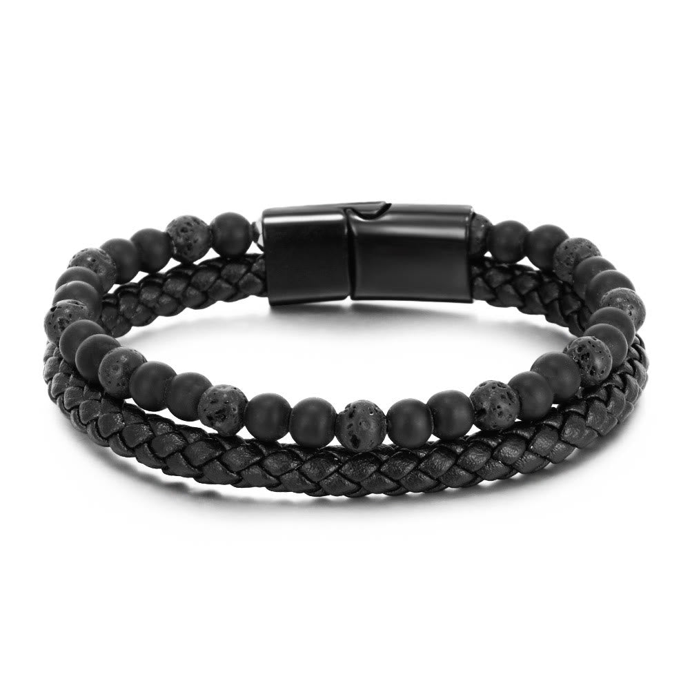 Bracelet en cuir à deux couches pour hommes Olivenorma - Pierre de lave - 23 cm - image 13