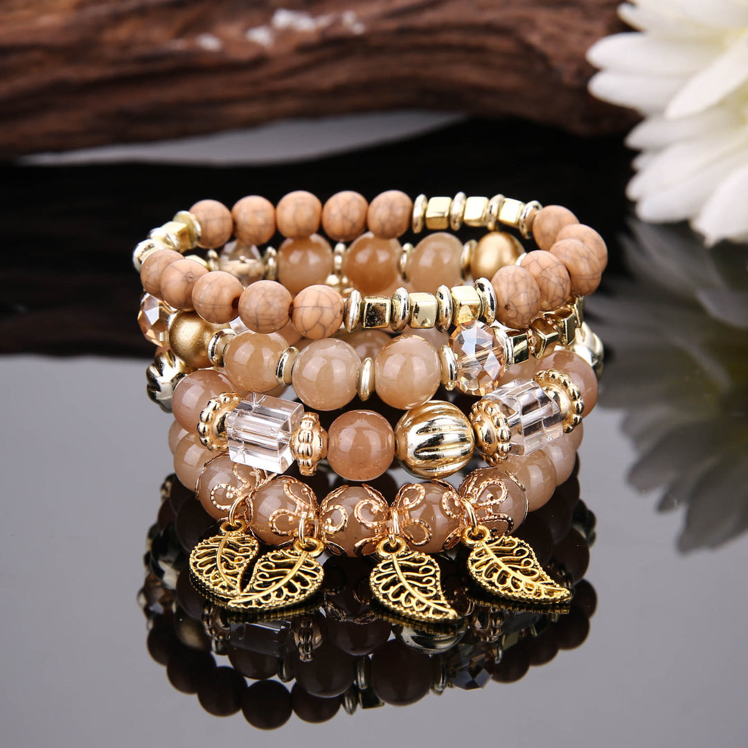 Ensemble de bracelets multicouches avec pendentif en feuille de Bohème Olivenorma