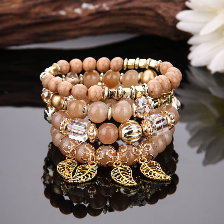 Ensemble de bracelets multicouches avec pendentif en feuille de Bohème Olivenorma