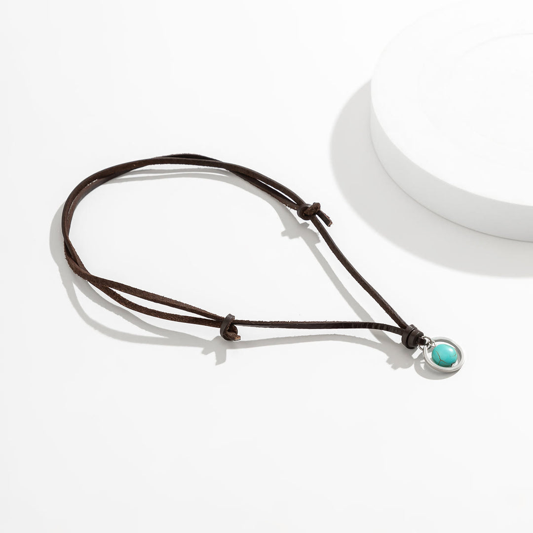 Collier en cuir turquoise avec bague en argent Olivenorma 