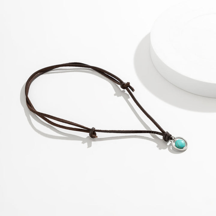 Collier en cuir turquoise avec bague en argent Olivenorma 