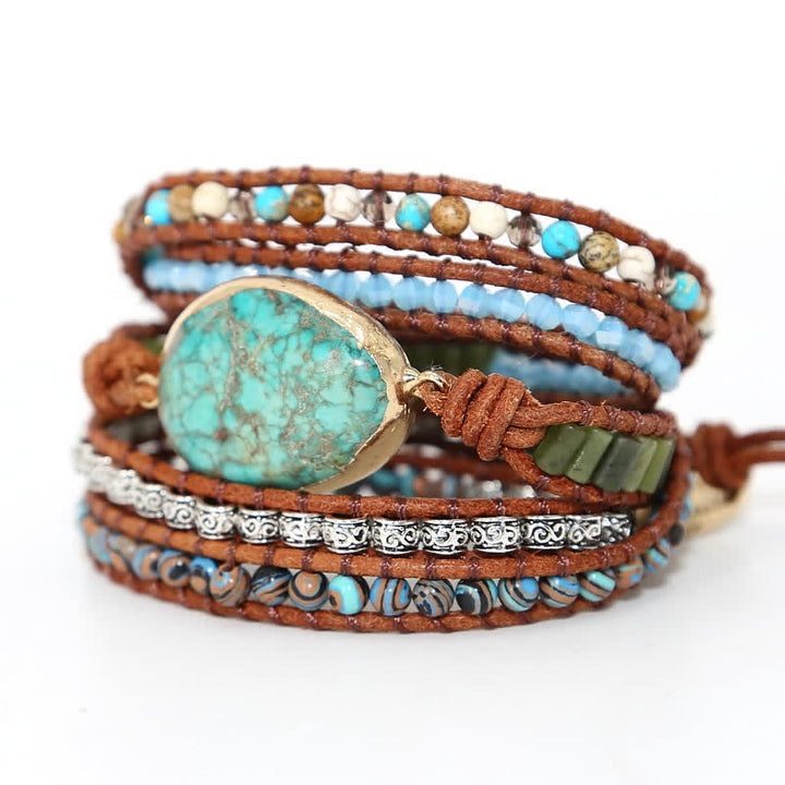 Bracelet enroulé tricoté à la main avec cristal de guérison turquoise Olivenorma