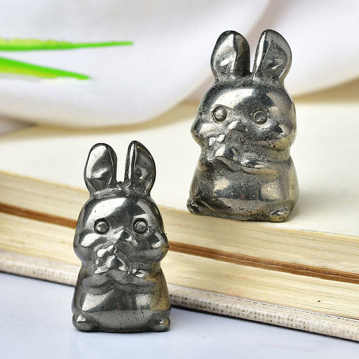 Décoration en pierre précieuse sculptée en forme de lapin et carotte en cristal naturel Olivenorma 
