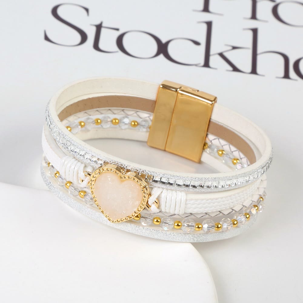 Bracelet en cuir tressé multicouche en forme de cœur Olivenorma