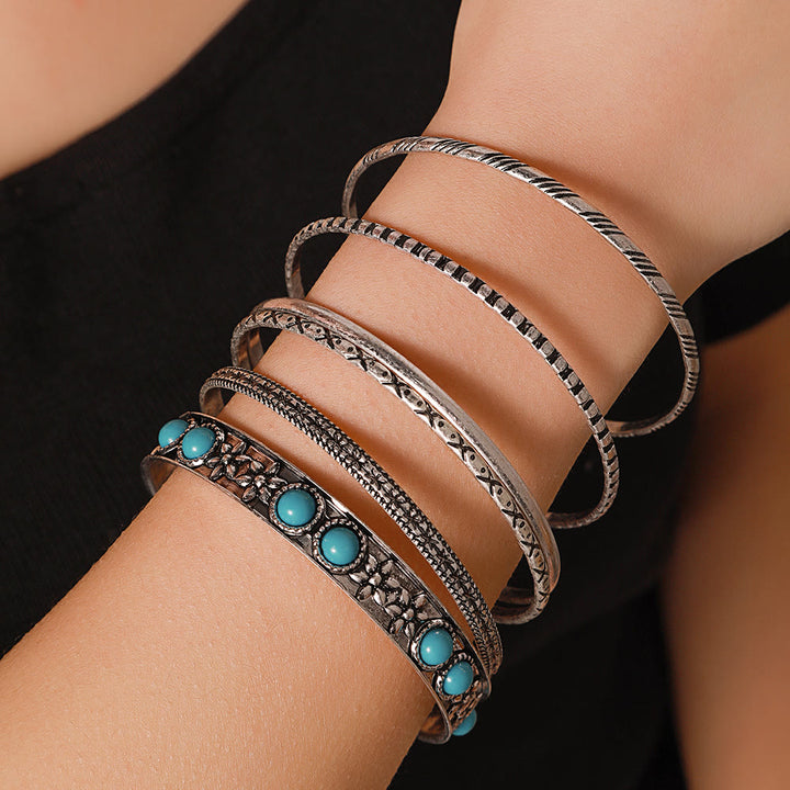 Bracelet en métal turquoise exagéré ethnique bohème Olivenorma