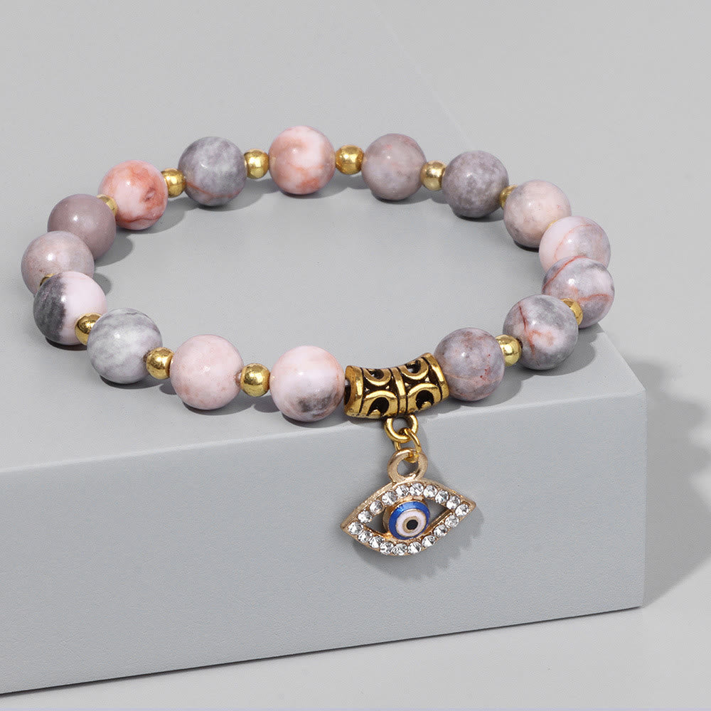 Bracelet pendentif mauvais œil en perles de pierre naturelle Olivenorma